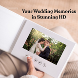 Our Wedding Video Book side view showing slim profile and linen cover detail